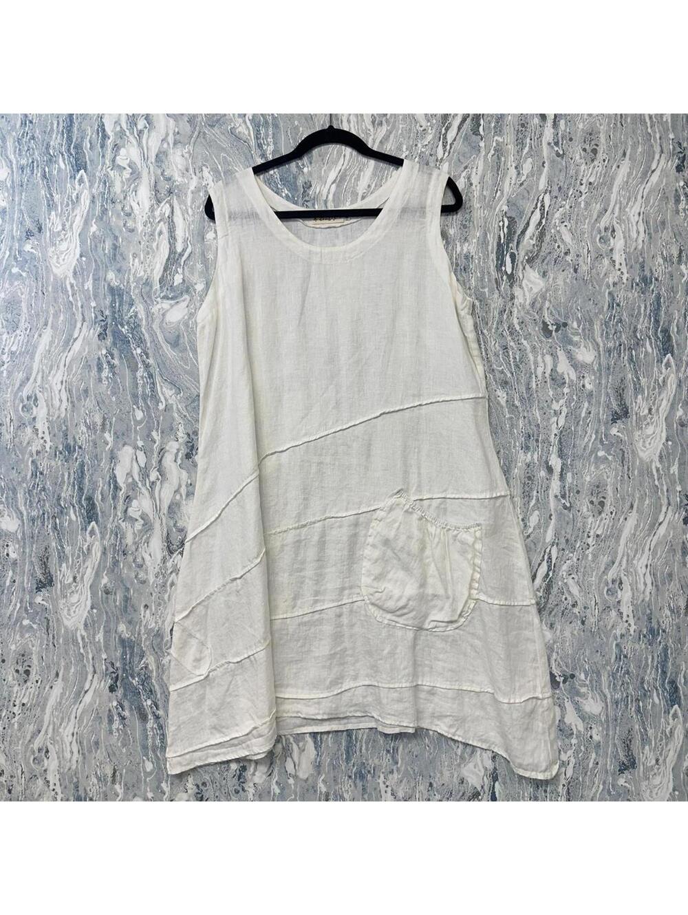 Minimalist Bodil Boho White Sleeveless Pocket Tank Dress (M)